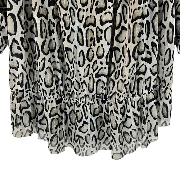 Lane Bryant Sheer Animal Print Blouse Plus 18/20 Elastic Ruffle Hem 3/4 Sleeves - Picture 4 of 6